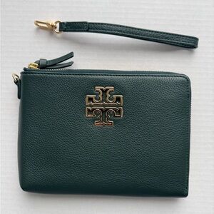 Tory Burch Britton Large Zip Pouch - Jitney Green NEW